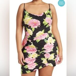 AFRM Black Dress with Pink and Yellow Floral Design